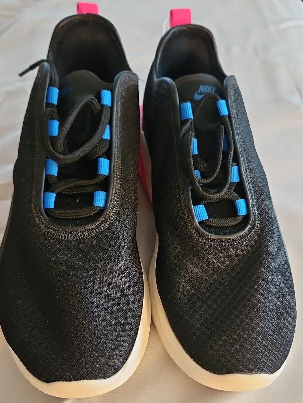 Nike Women’s Black Athletic Slip-On Sneakers with Blue and Pink Accents